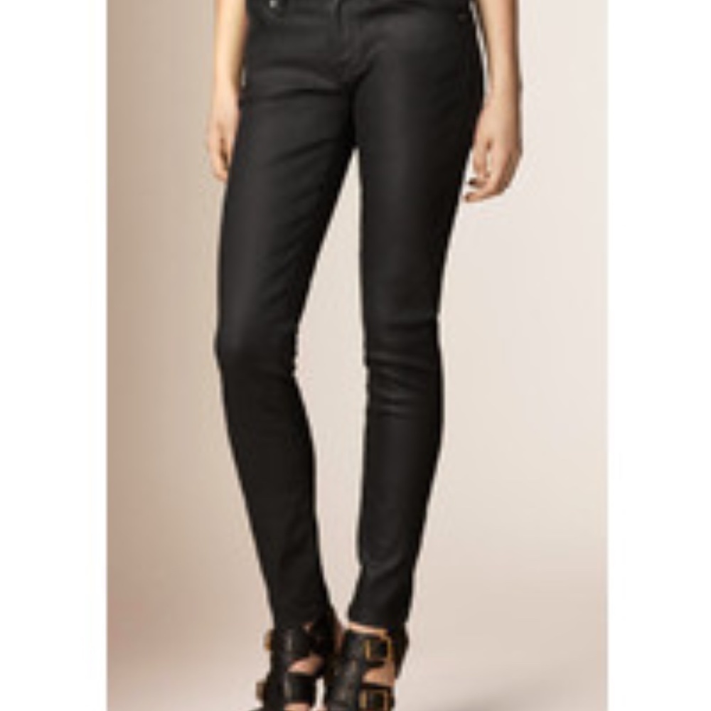 Burberry Brit Black Coated Westbourne Skinny Jeans Waxed Denim Sz 28 Authentic
